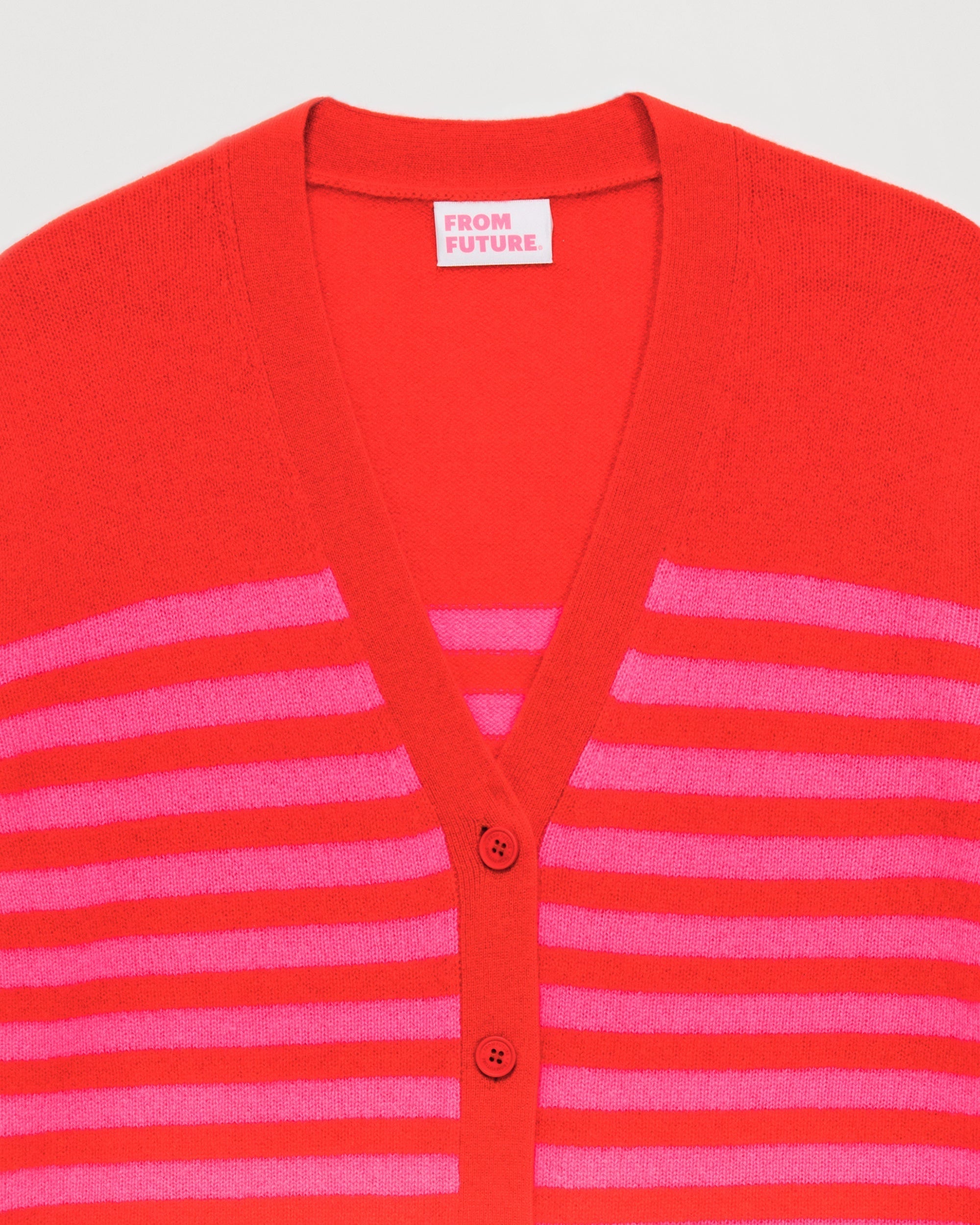 Cardigan court à rayures en cachemire - Bright Red