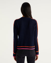 Cardigan court à bandes contrastées en cachemire - Navy