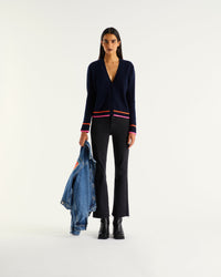 Cardigan court à bandes contrastées en cachemire - Navy
