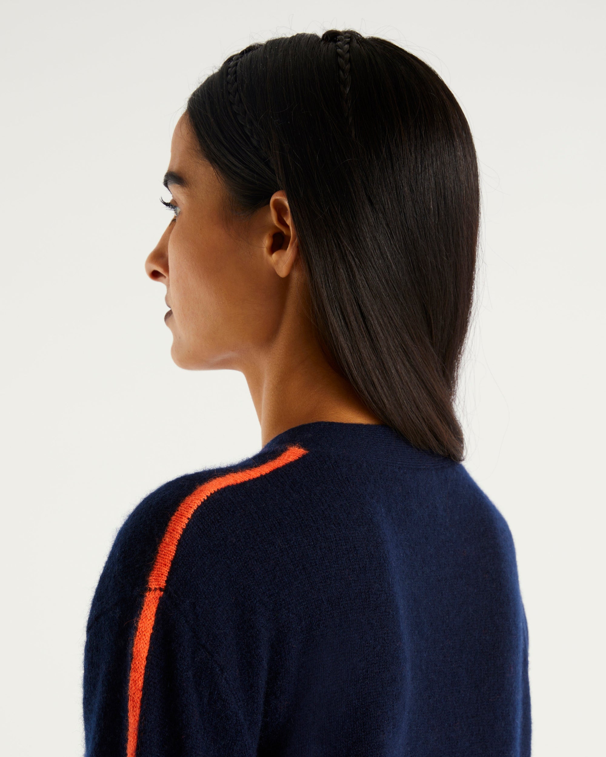 Cardigan court à bandes contrastées en cachemire - Navy