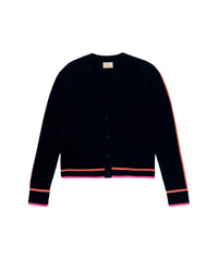 Cardigan court à bandes contrastées en cachemire - Navy