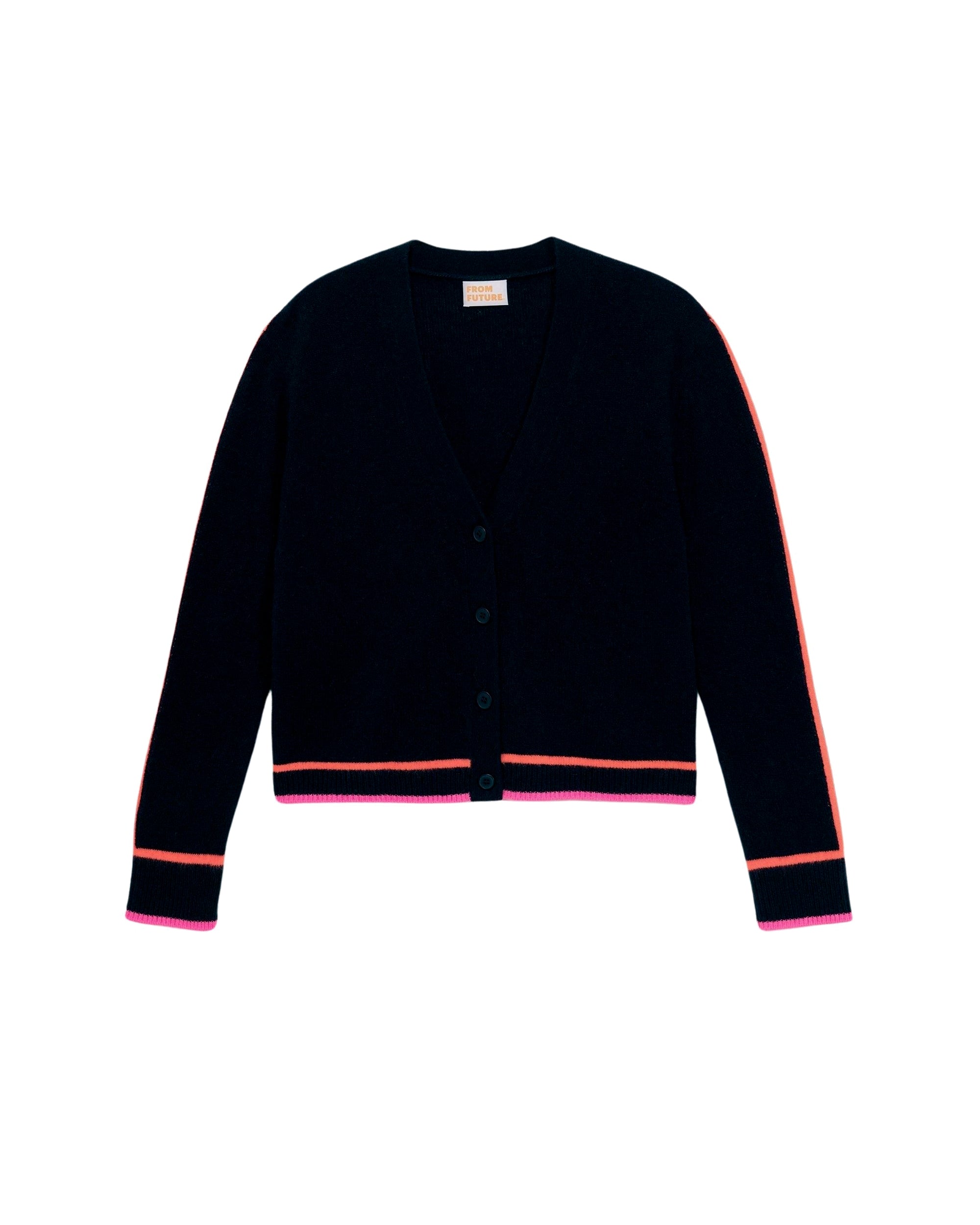 Cardigan court à bandes contrastées en cachemire - Navy