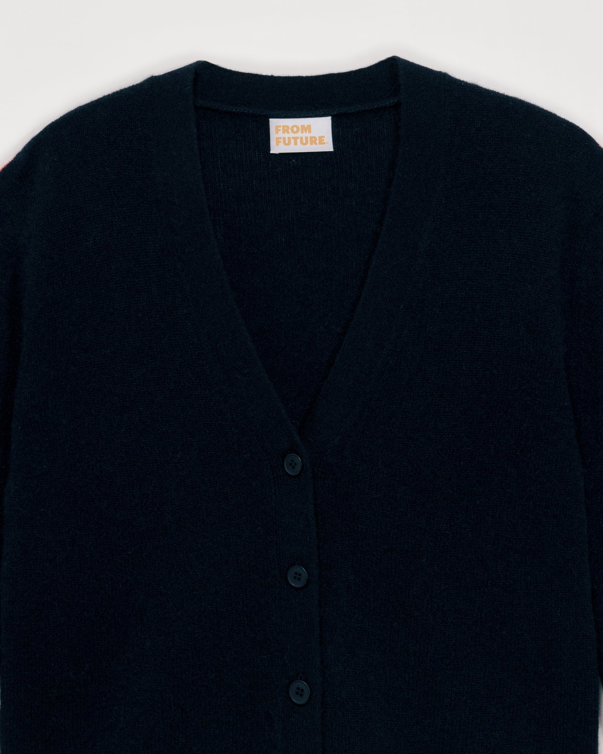 Cardigan court à bandes contrastées en cachemire - Navy
