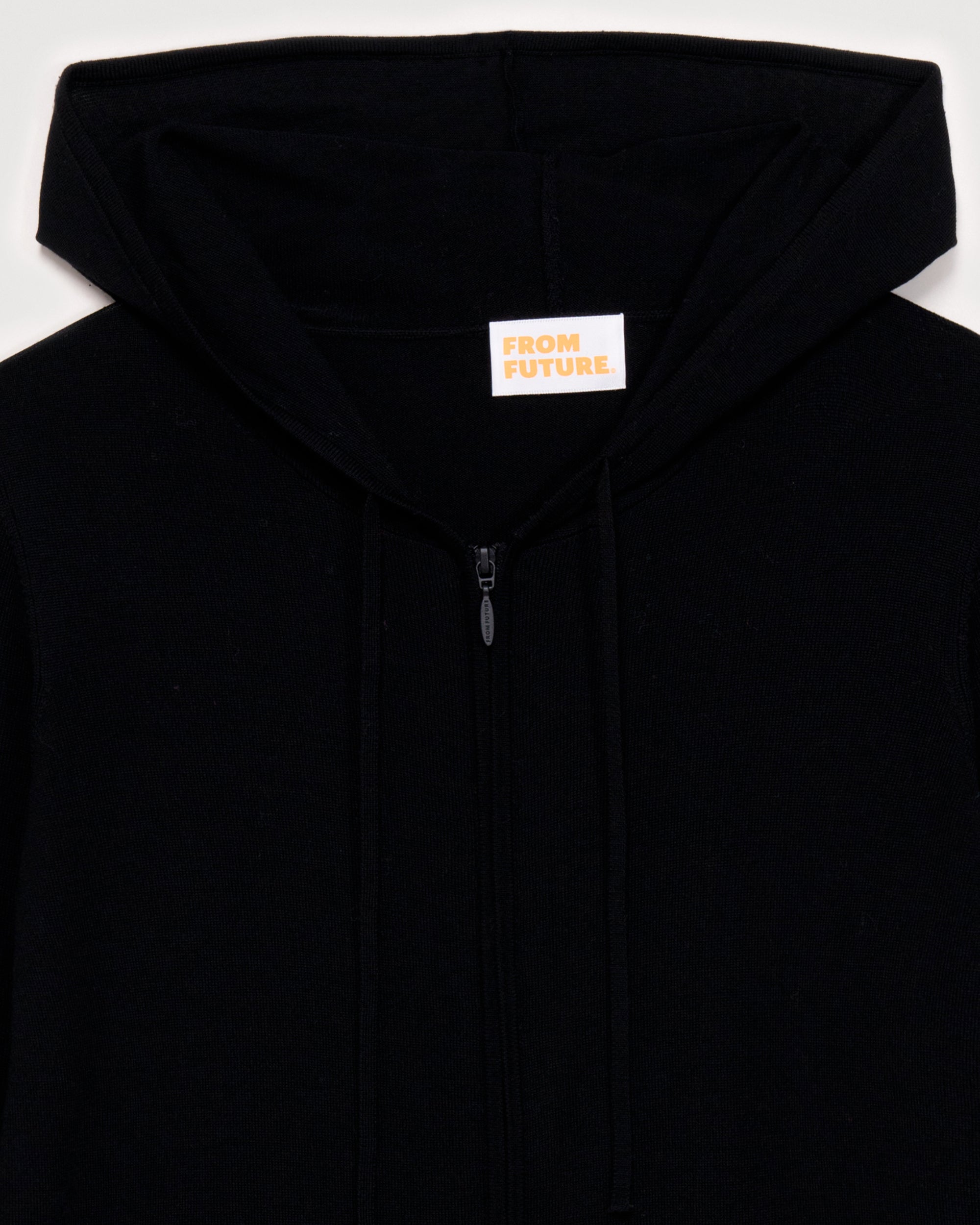 Hoodie classique à zip en laine mérinos - Black