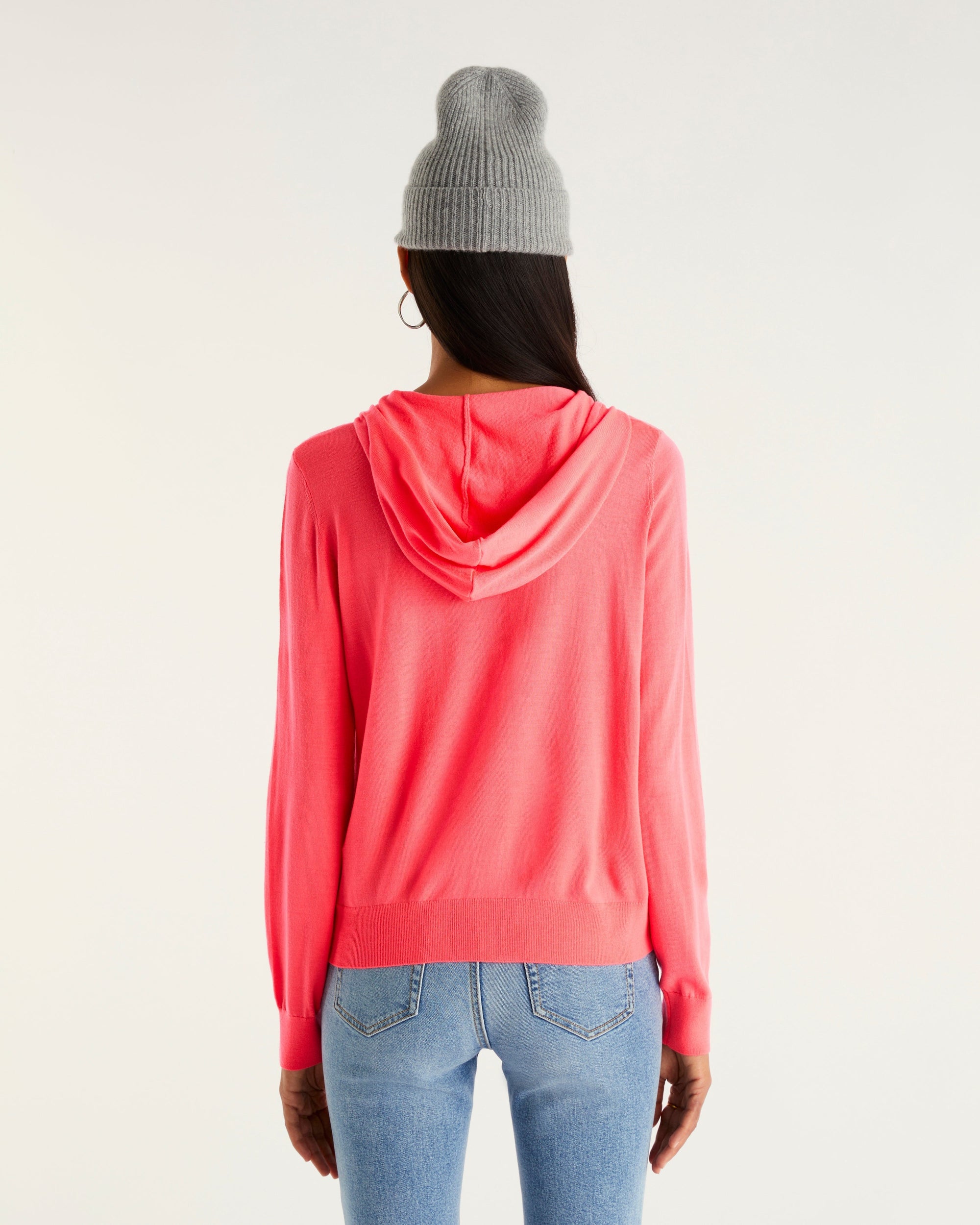 Hoodie classique à zip en laine mérinos - Neon Pink