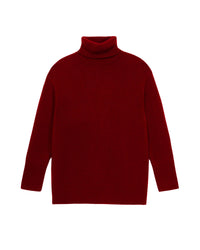 Pull long et oversize à col roulé en cachemire - Prune