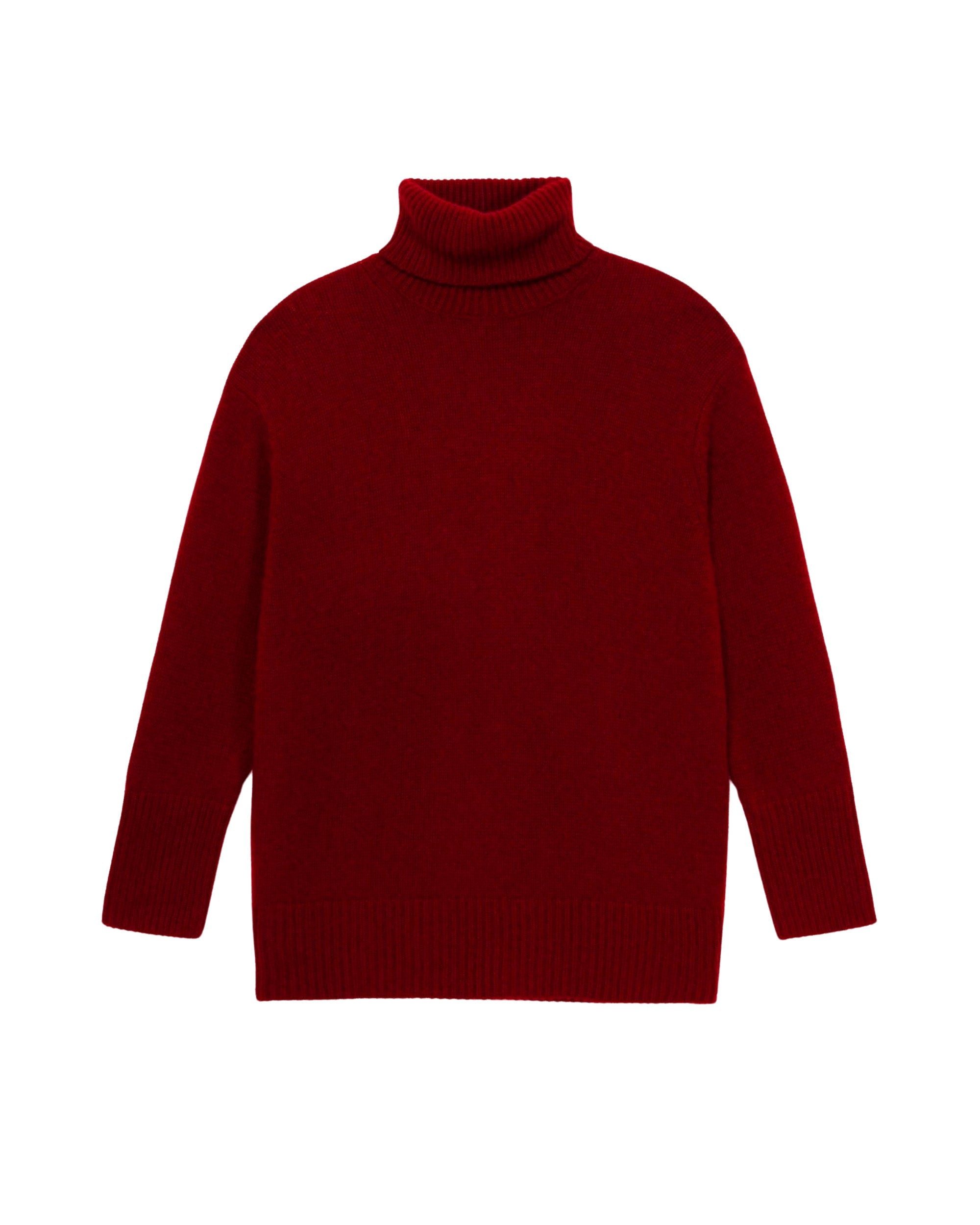 Pull long et oversize à col roulé en cachemire - Prune