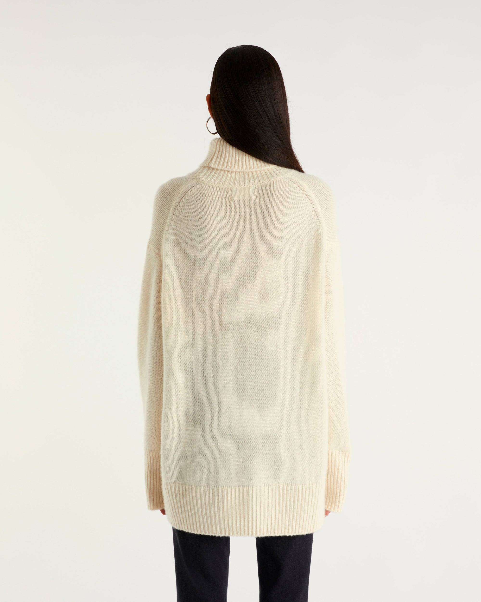 Pull long et oversize à col roulé en cachemire - Prune