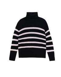 Pull marinière à col roulé en cachemire - Black