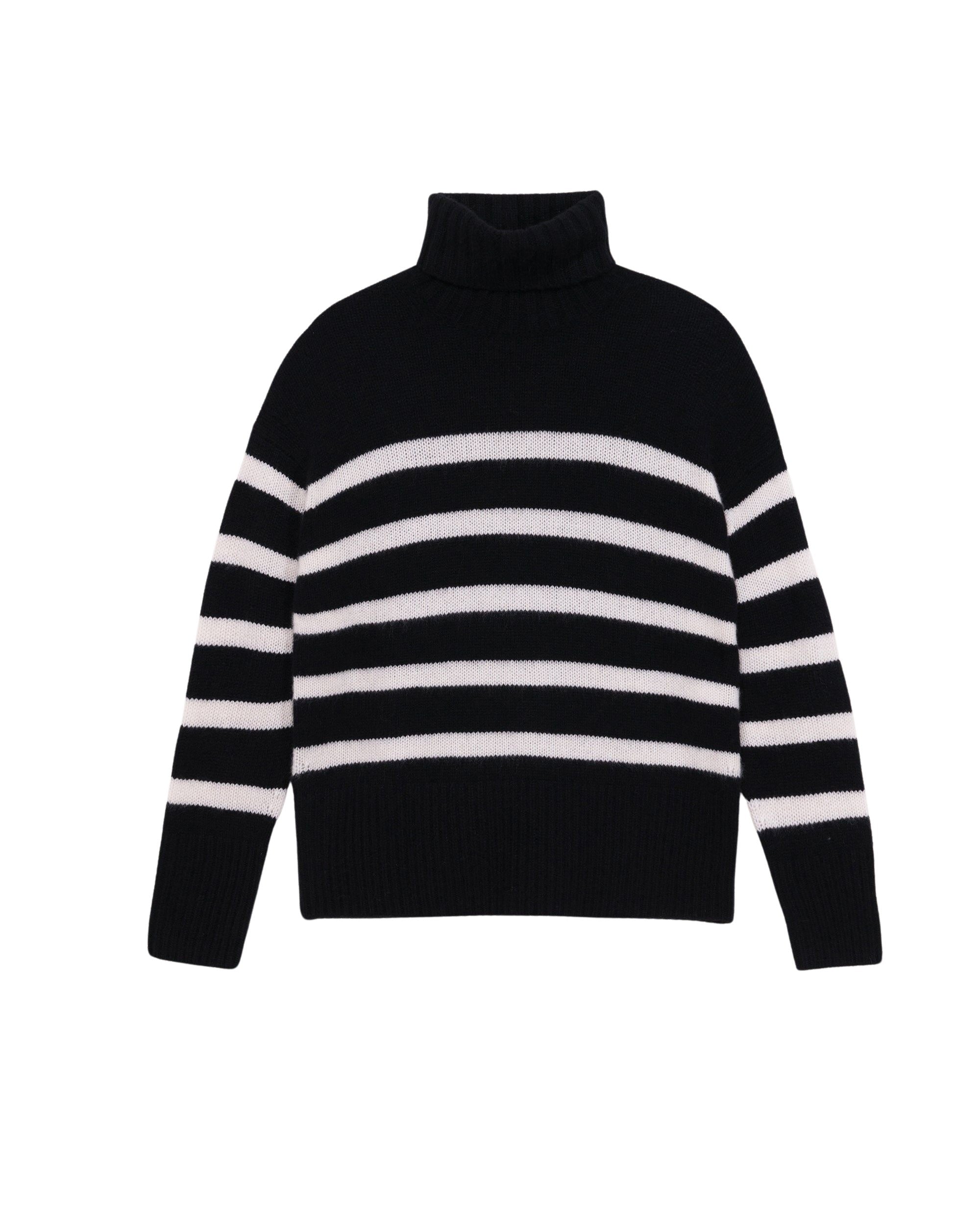 Pull marinière à col roulé en cachemire - Black