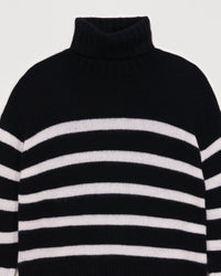 Pull marinière à col roulé en cachemire - Black