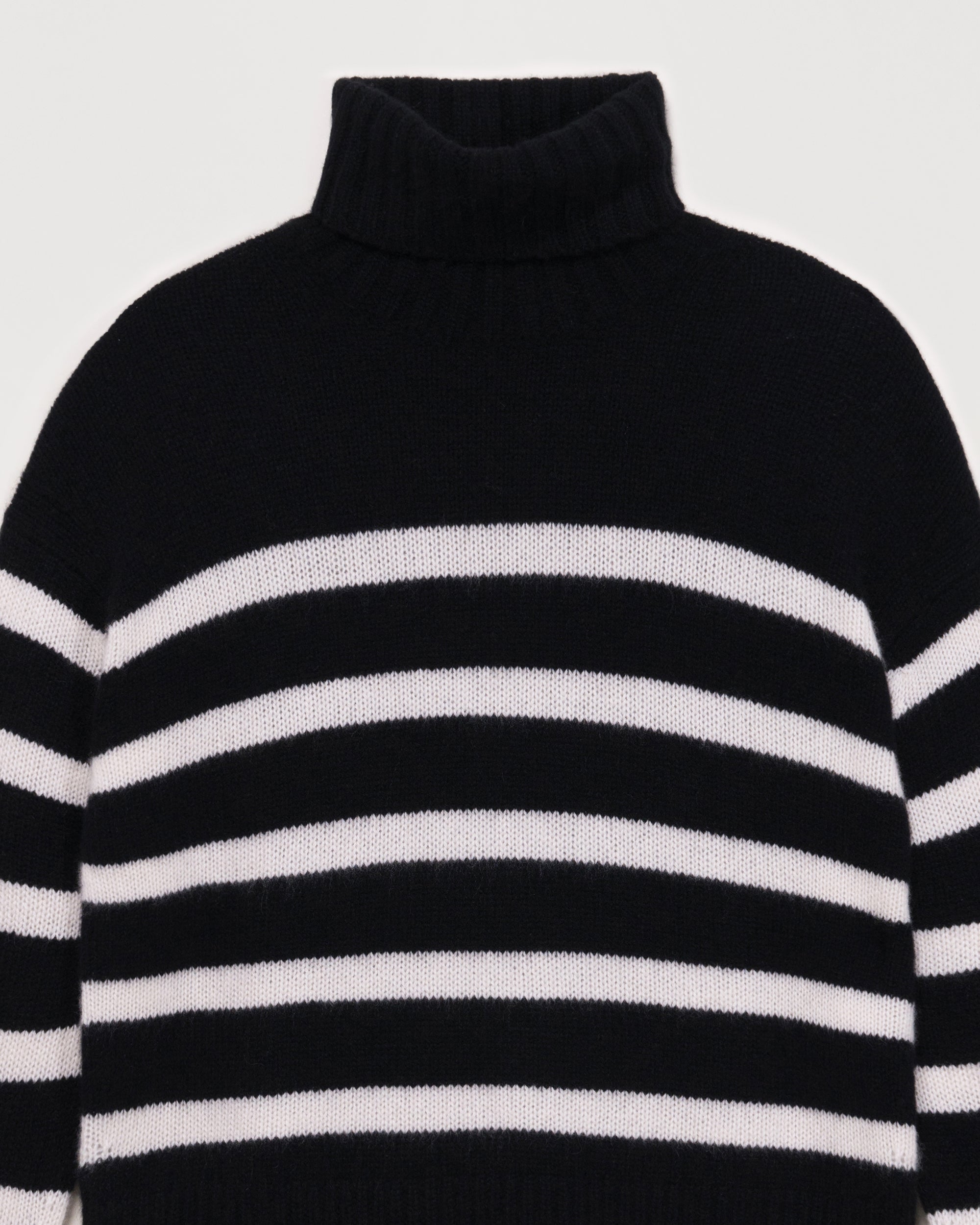 Pull marinière à col roulé en cachemire - Black
