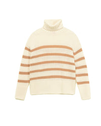 Pull marinière à col roulé en cachemire - Ecru