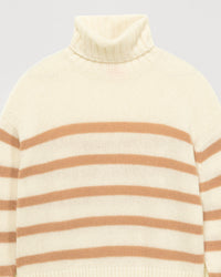Pull marinière à col roulé en cachemire - Ecru
