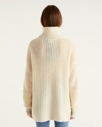 Pull à col roulé maille perlée en cachemire - Ecru