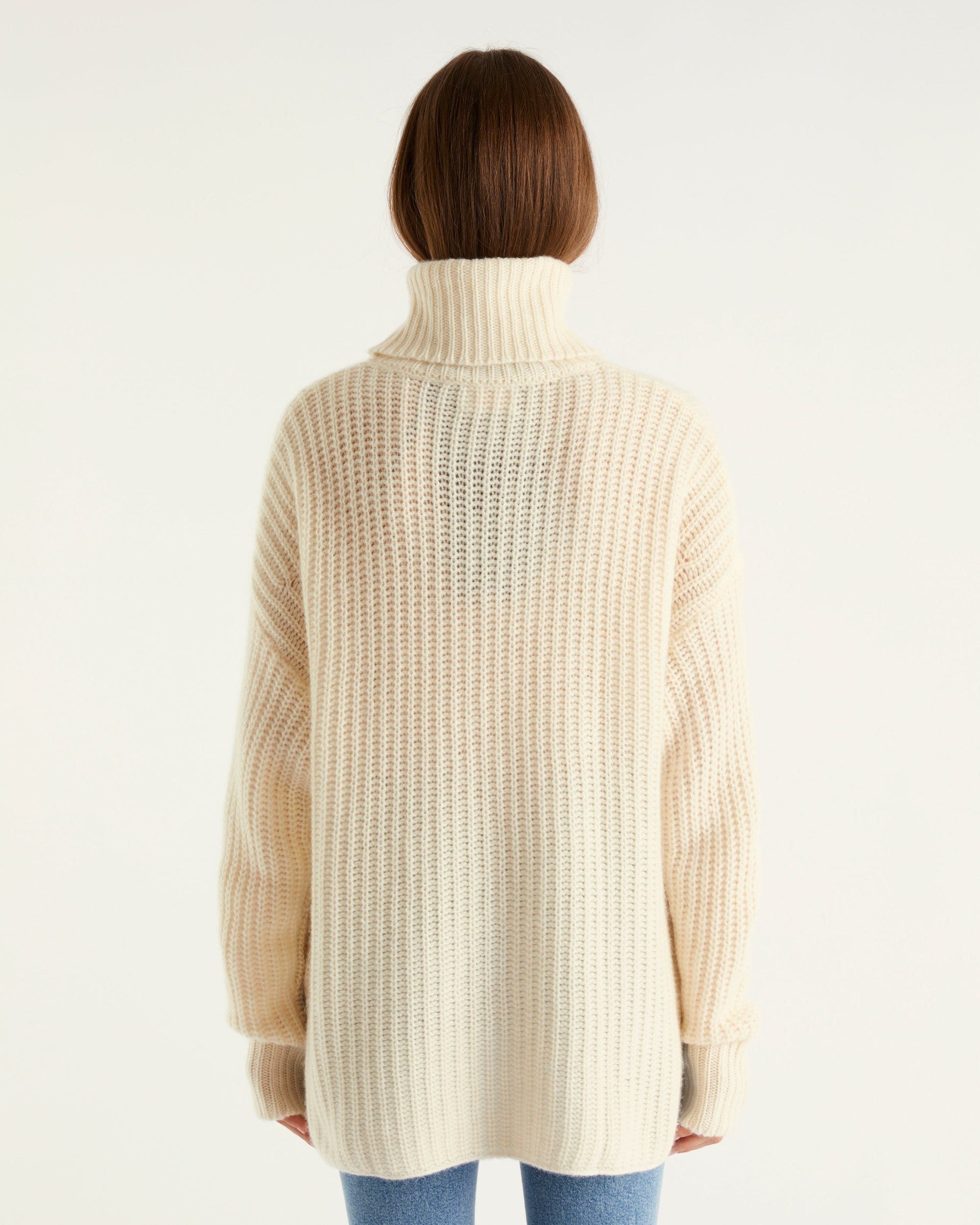 Pull à col roulé maille perlée en cachemire - Ecru
