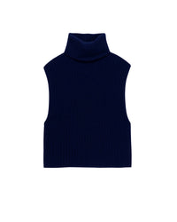 Pull à col roulé maille perlée sans manches en cachemire - Ink Blue