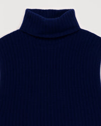 Pull à col roulé maille perlée sans manches en cachemire - Ink Blue