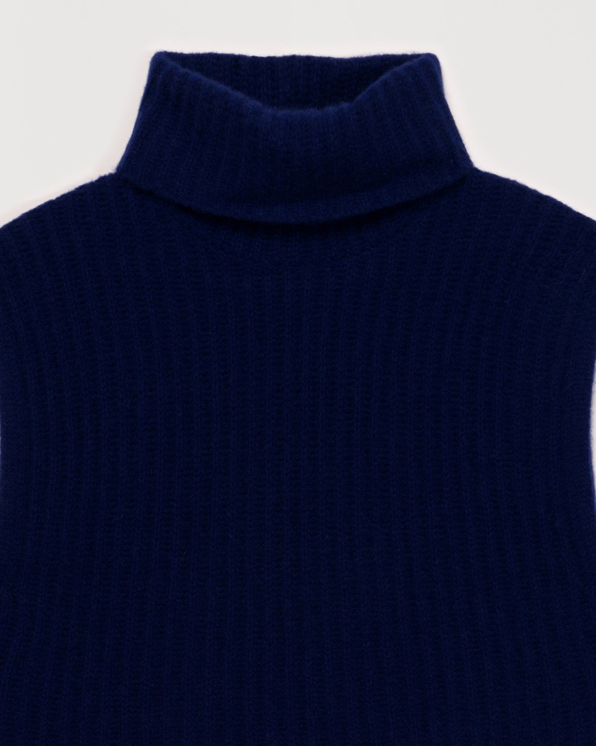 Pull à col roulé maille perlée sans manches en cachemire - Ink Blue