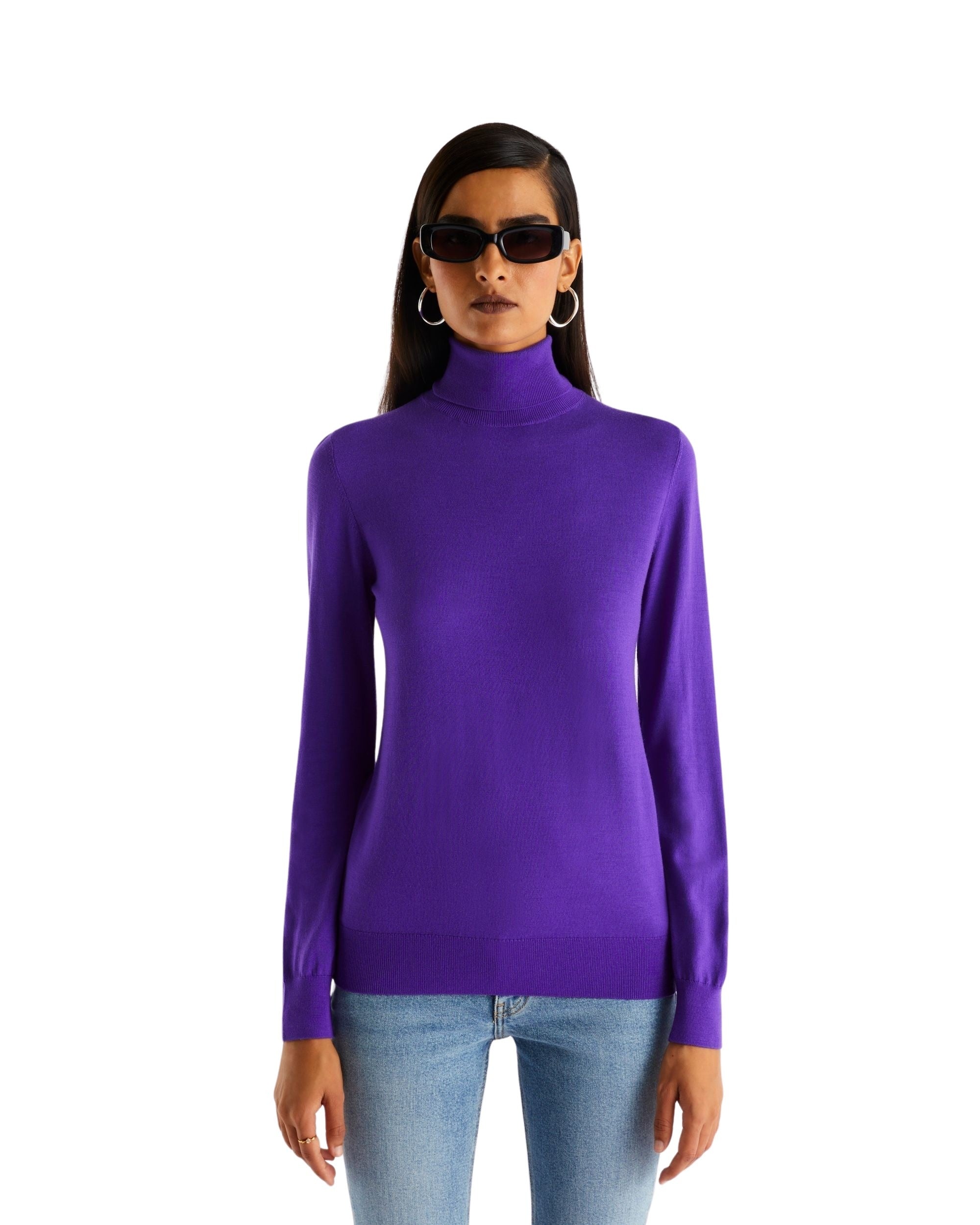Pull loose à col roulé en laine mérinos - Neon Purple