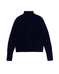 Pull à col montant à côtes anglaises en cachemire - Navy