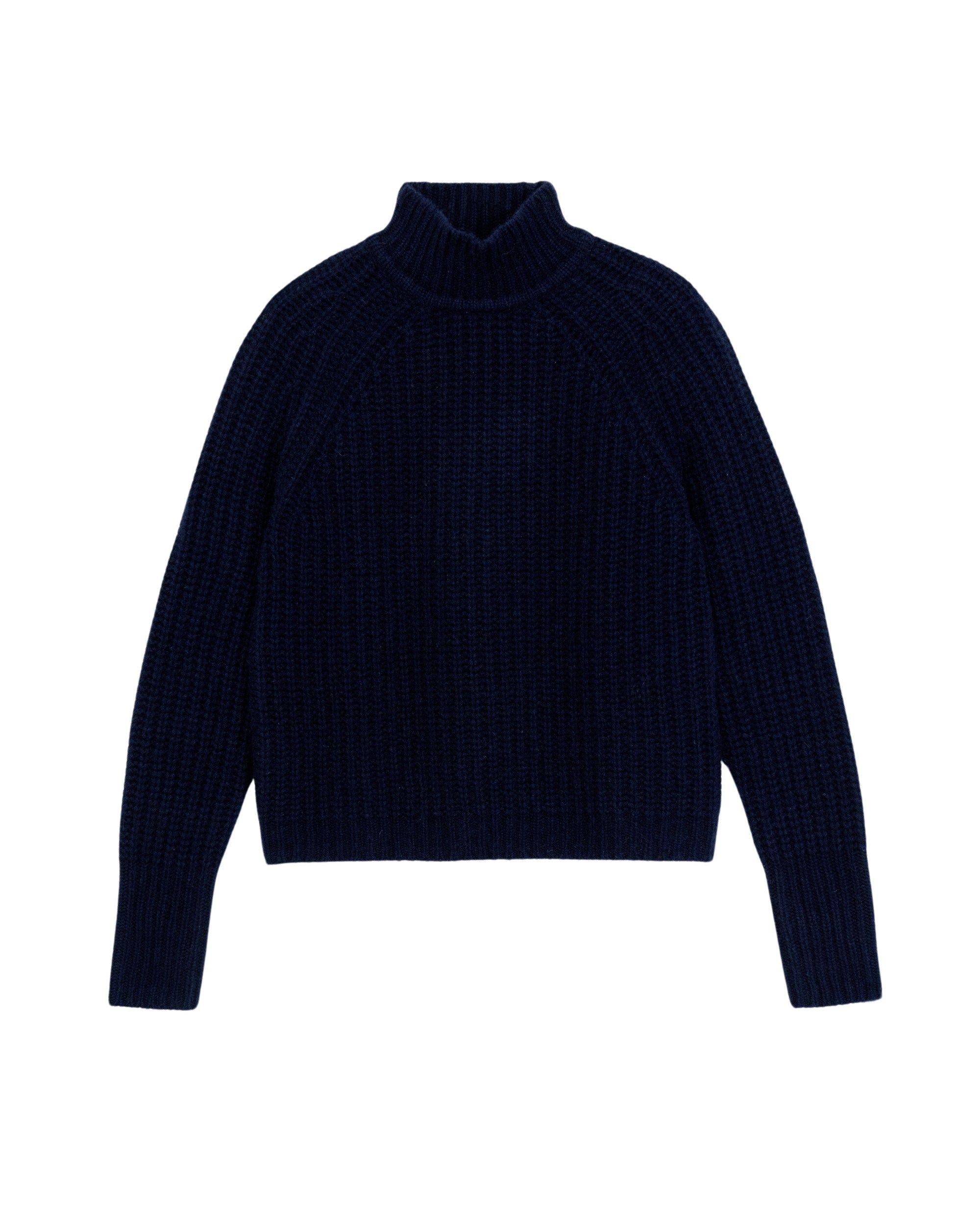 Pull à col montant à côtes anglaises en cachemire - Navy