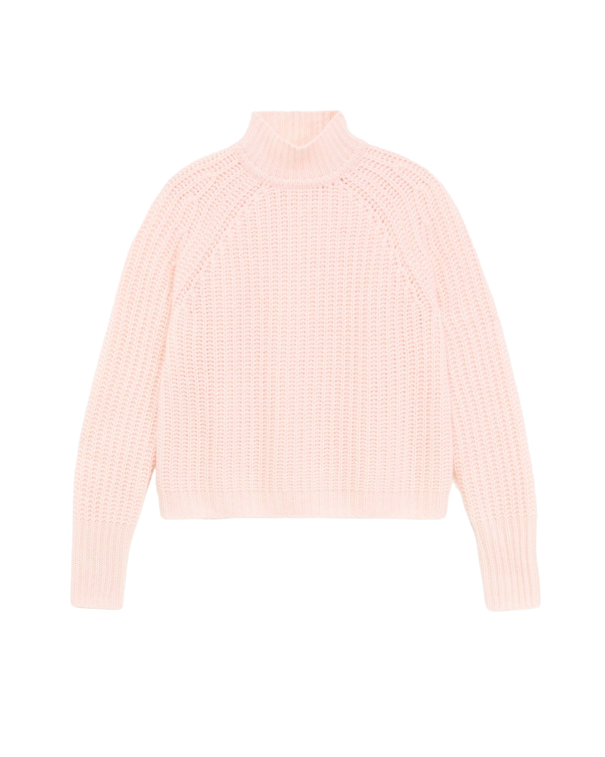 Pull à col montant à côtes anglaises en cachemire - Powder Pink