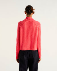 Pull à col montant à côtes anglaises en cachemire - Neon Pink