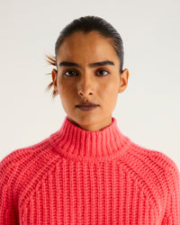 Pull à col montant à côtes anglaises en cachemire - Neon Pink