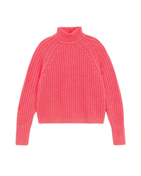 Pull à col montant à côtes anglaises en cachemire - Neon Pink