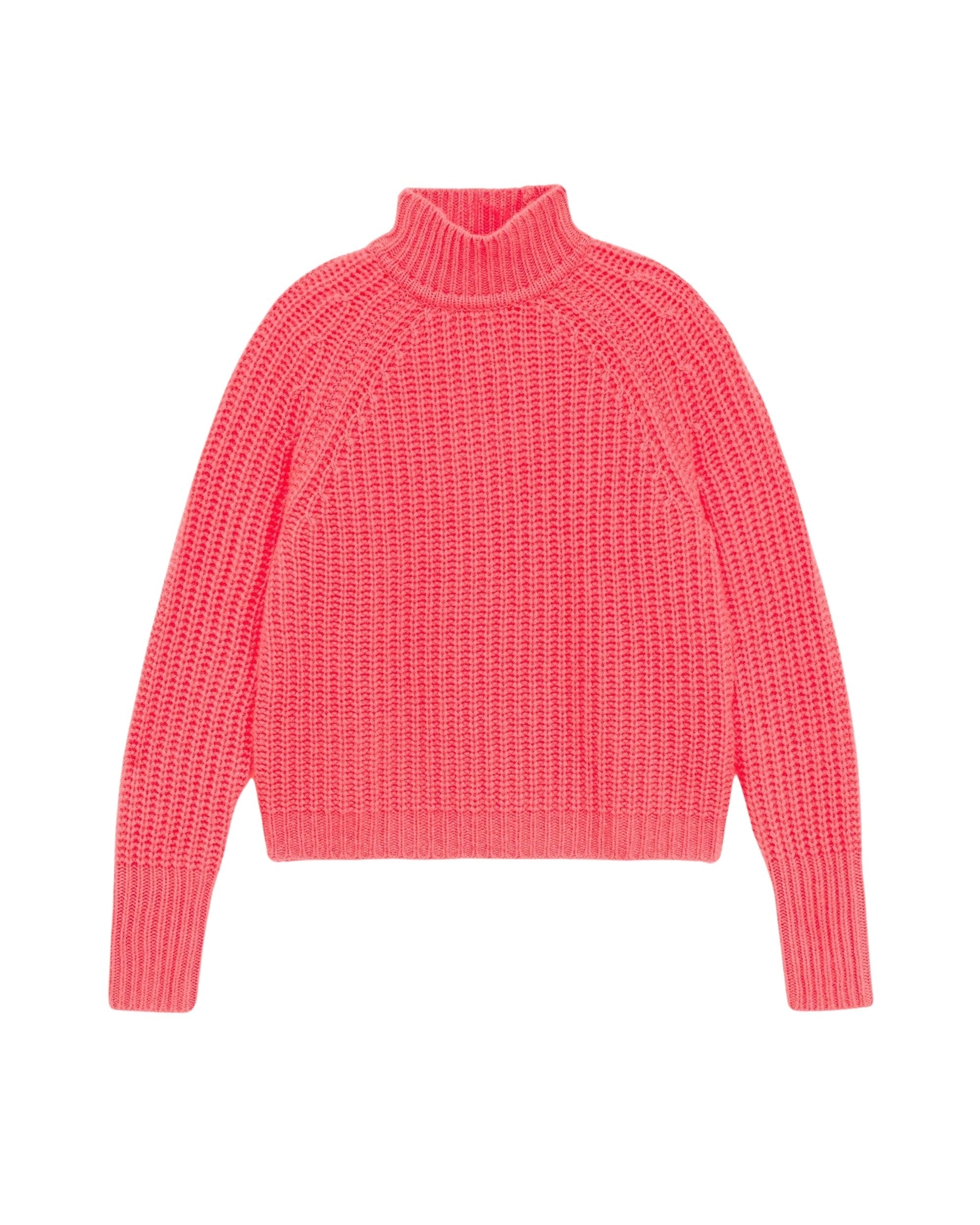 Pull à col montant à côtes anglaises en cachemire - Neon Pink