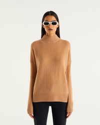 Pull à col montant oversize Light en cachemire - Camel
