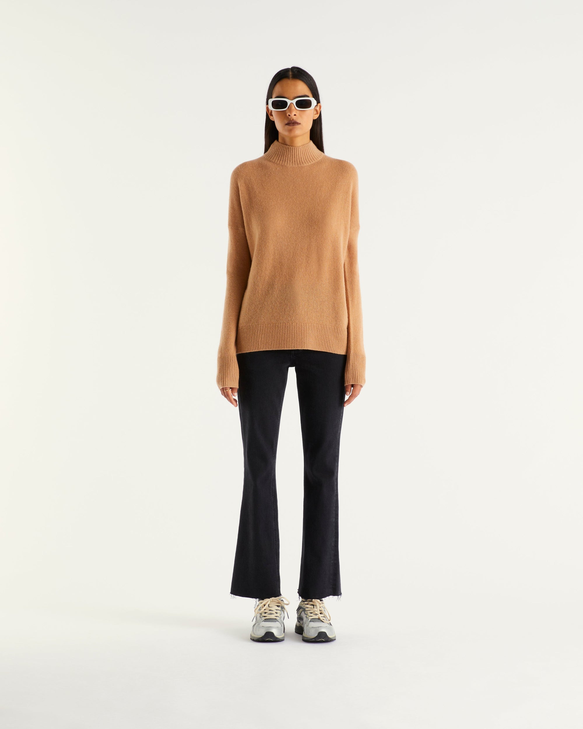 Pull à col montant oversize Light en cachemire - Camel