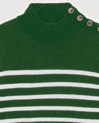 Pull marinière à col montant à bouton en cachemire - Pine Green
