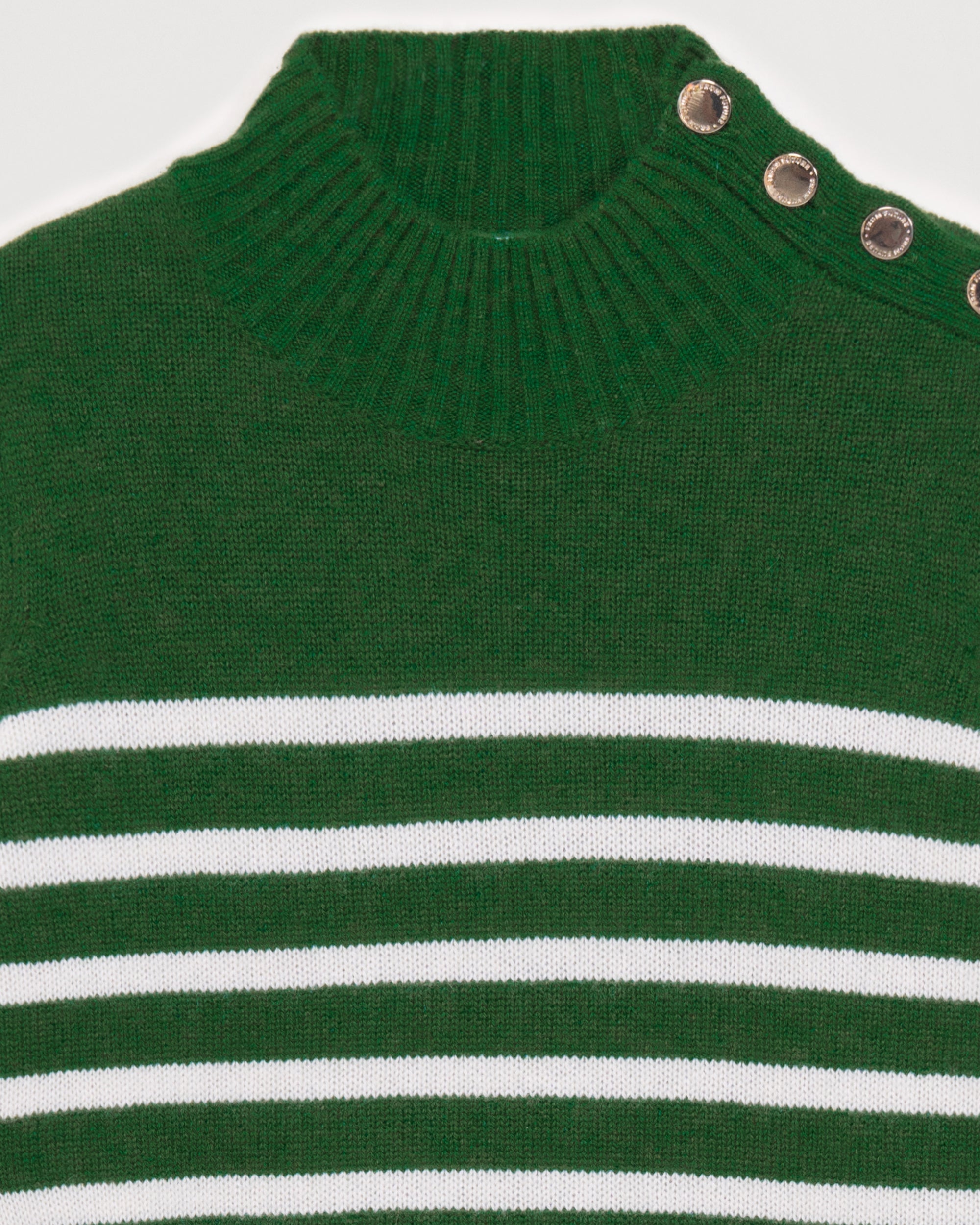 Pull marinière à col montant à bouton en cachemire - Pine Green