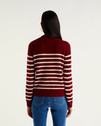 Pull marinière à col montant à bouton en cachemire - Pine Green