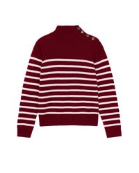 Pull marinière à col montant à bouton en cachemire - Prune