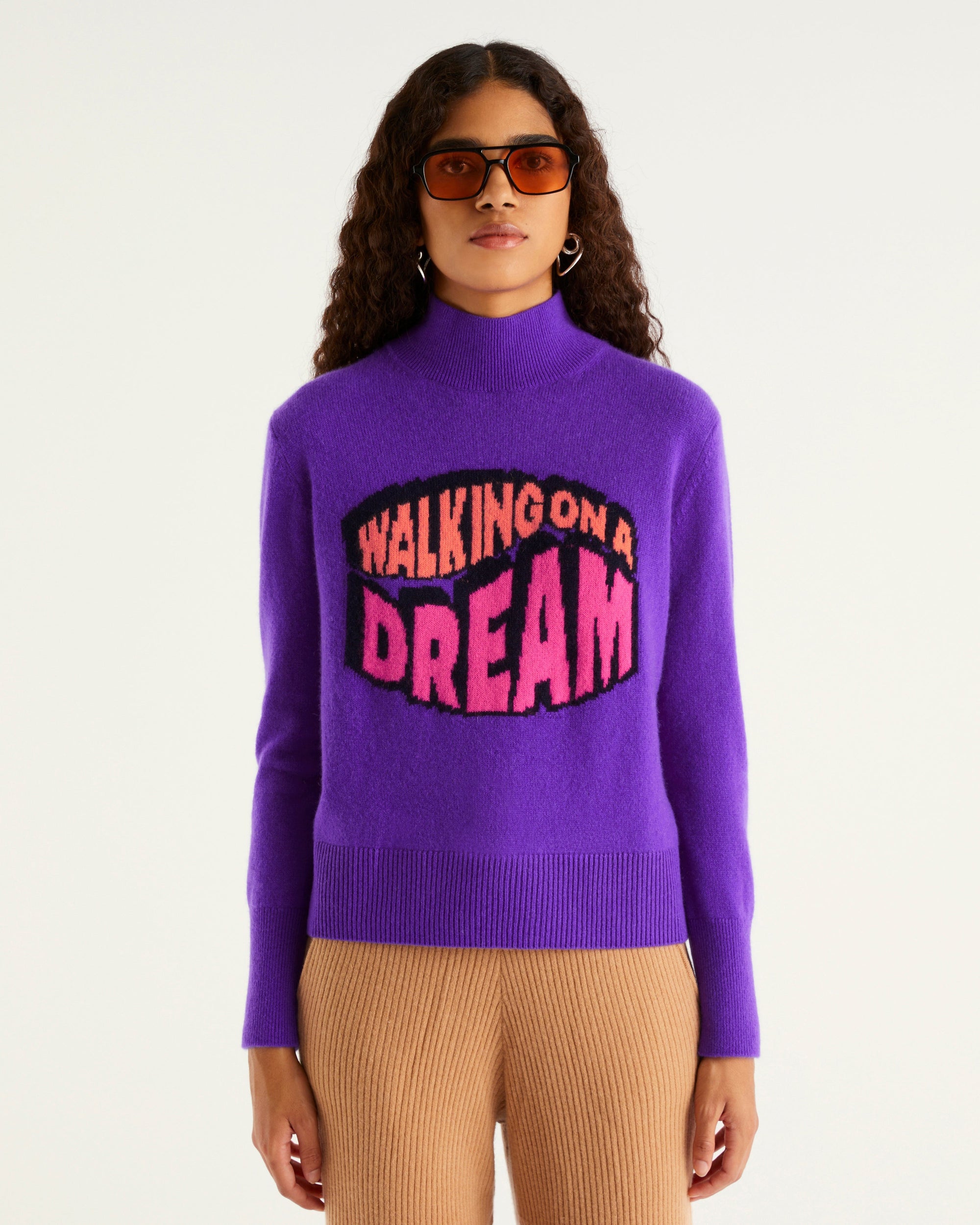 Pull à col montant oversize Walking en cachemire - Neon Purple