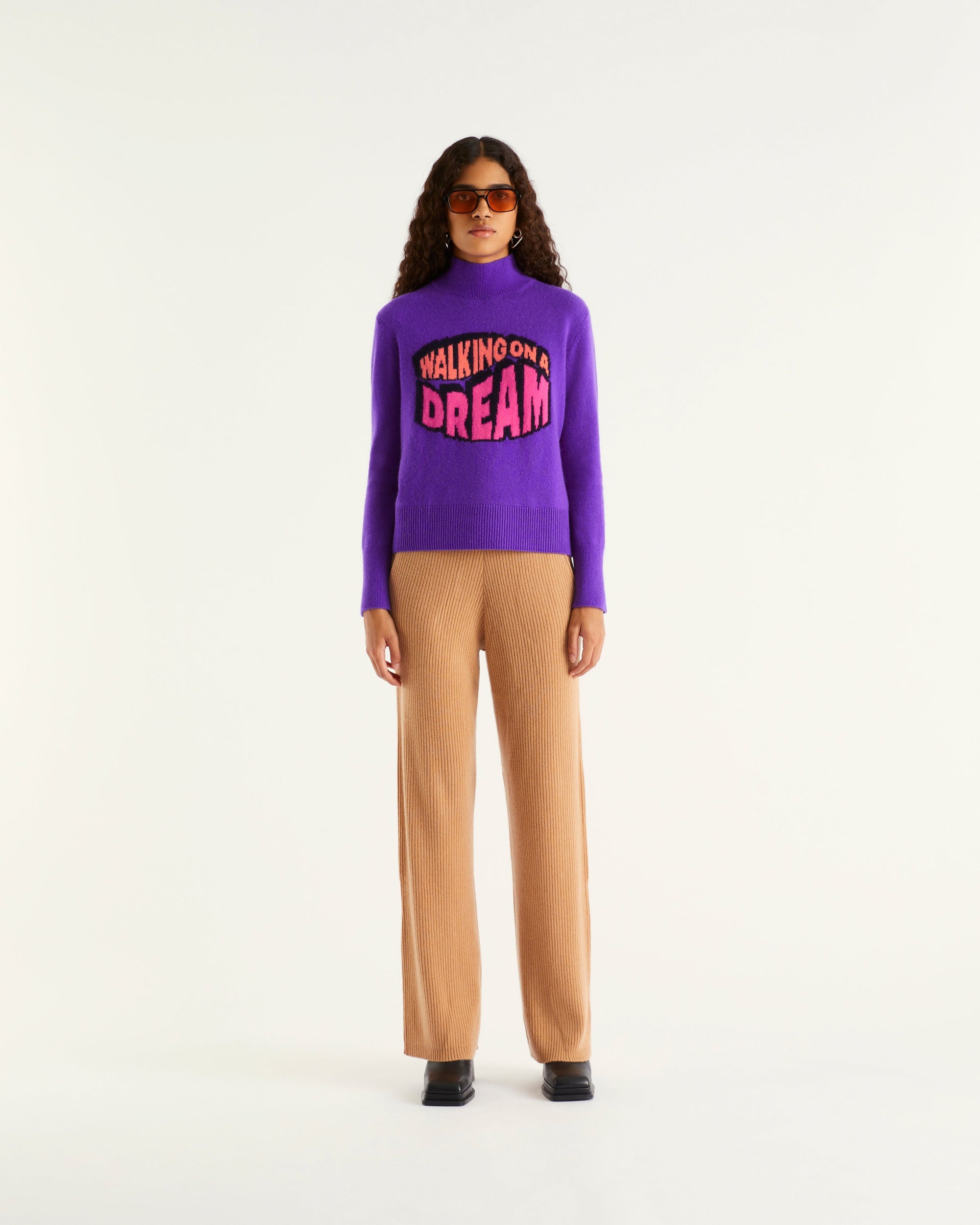 Pull à col montant oversize Walking en cachemire - Neon Purple