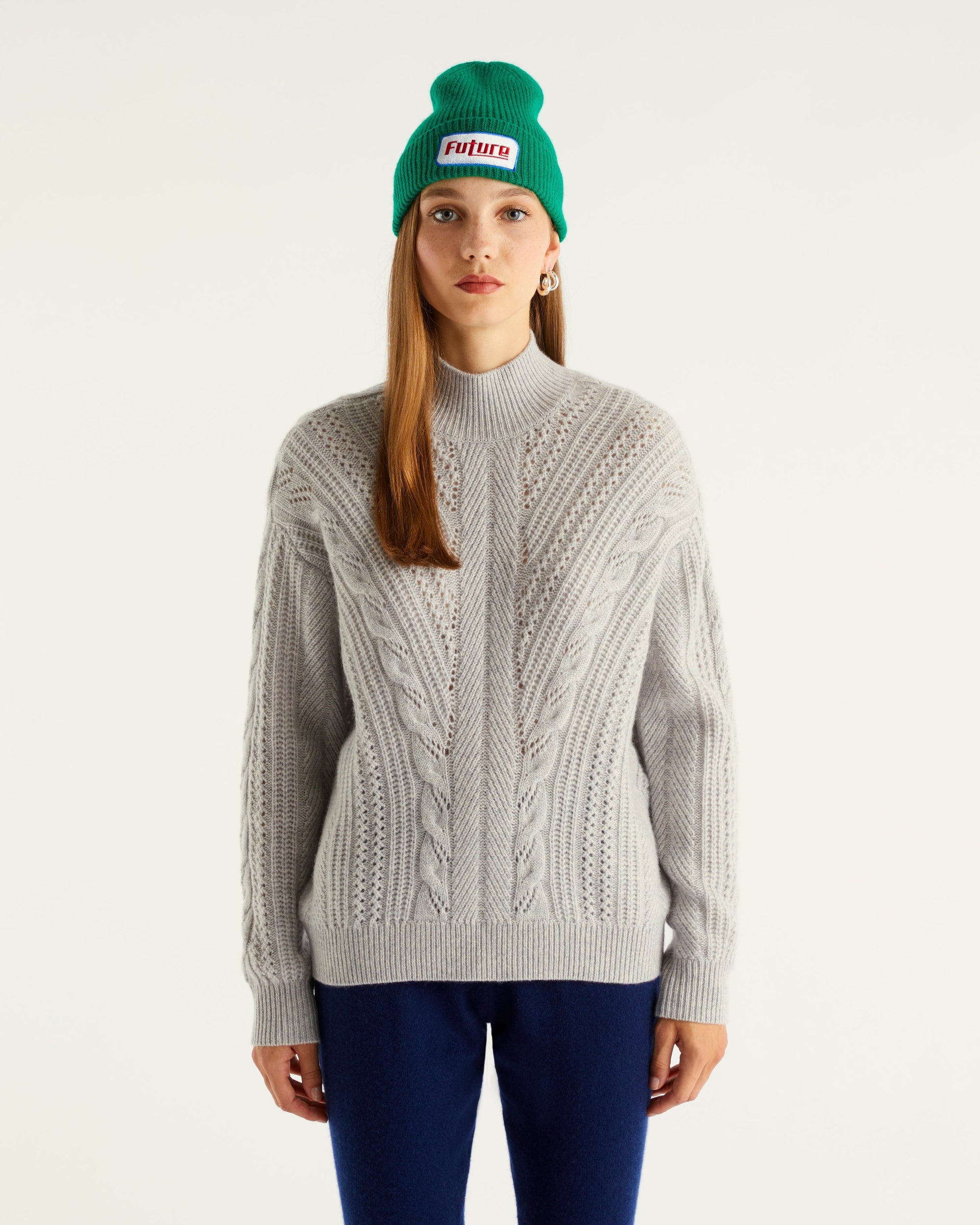 Pull à col montant oversize torsadé en cachemire - Light Heather Gray