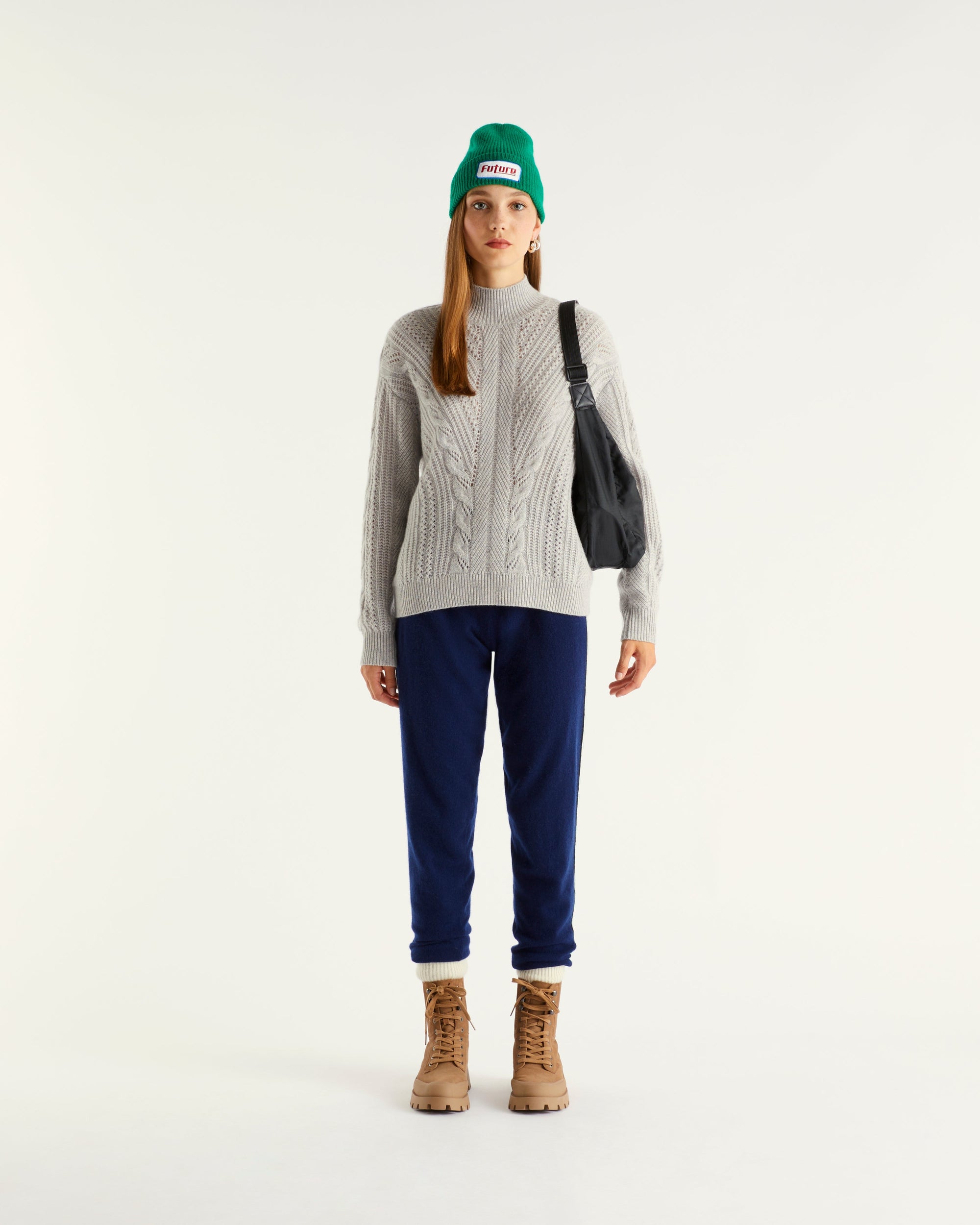 Pull à col montant oversize torsadé en cachemire - Light Heather Gray