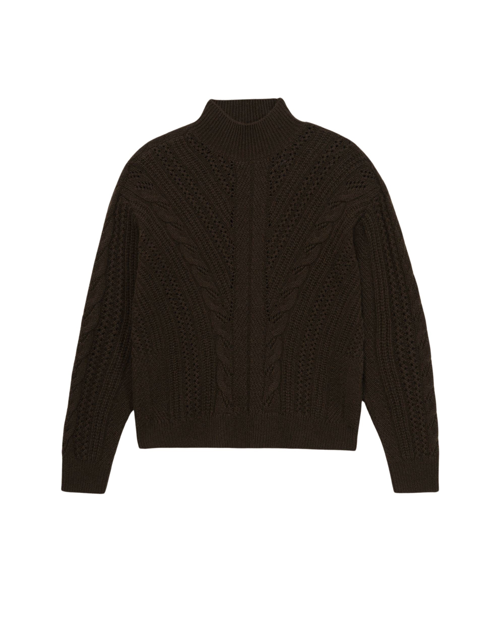 Pull à col montant oversize torsadé en cachemire - Chocolate