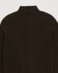 Pull à col montant oversize torsadé en cachemire - Chocolate