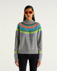Pull à col montant norvégien multicolore en cachemire - Dark Heather Gray