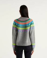 Pull à col montant norvégien multicolore en cachemire - Dark Heather Gray