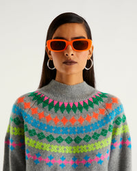 Pull à col montant norvégien multicolore en cachemire - Dark Heather Gray