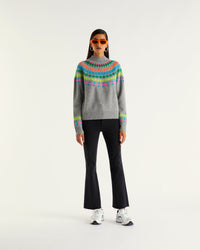Pull à col montant norvégien multicolore en cachemire - Dark Heather Gray