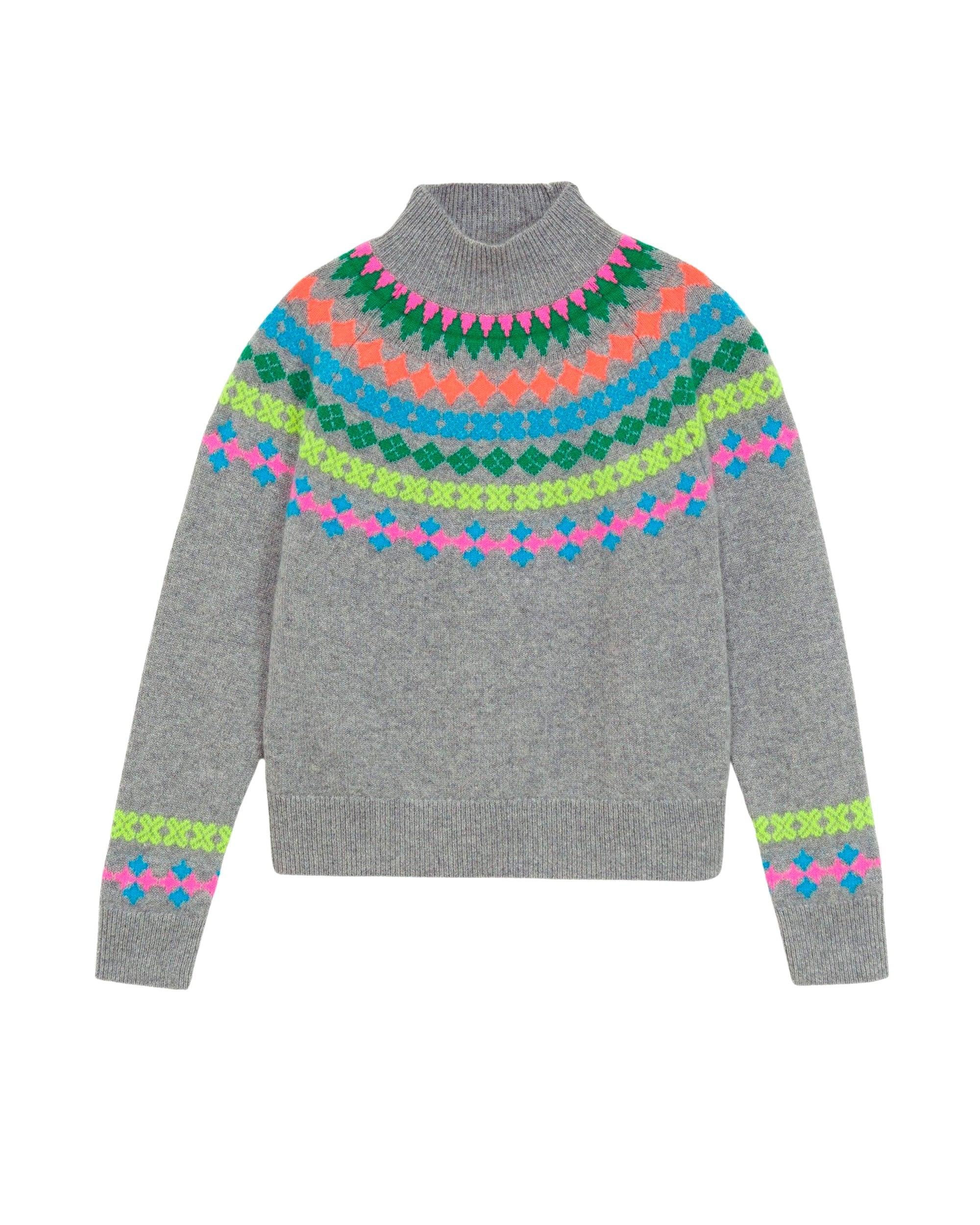 Pull à col montant norvégien multicolore en cachemire - Dark Heather Gray