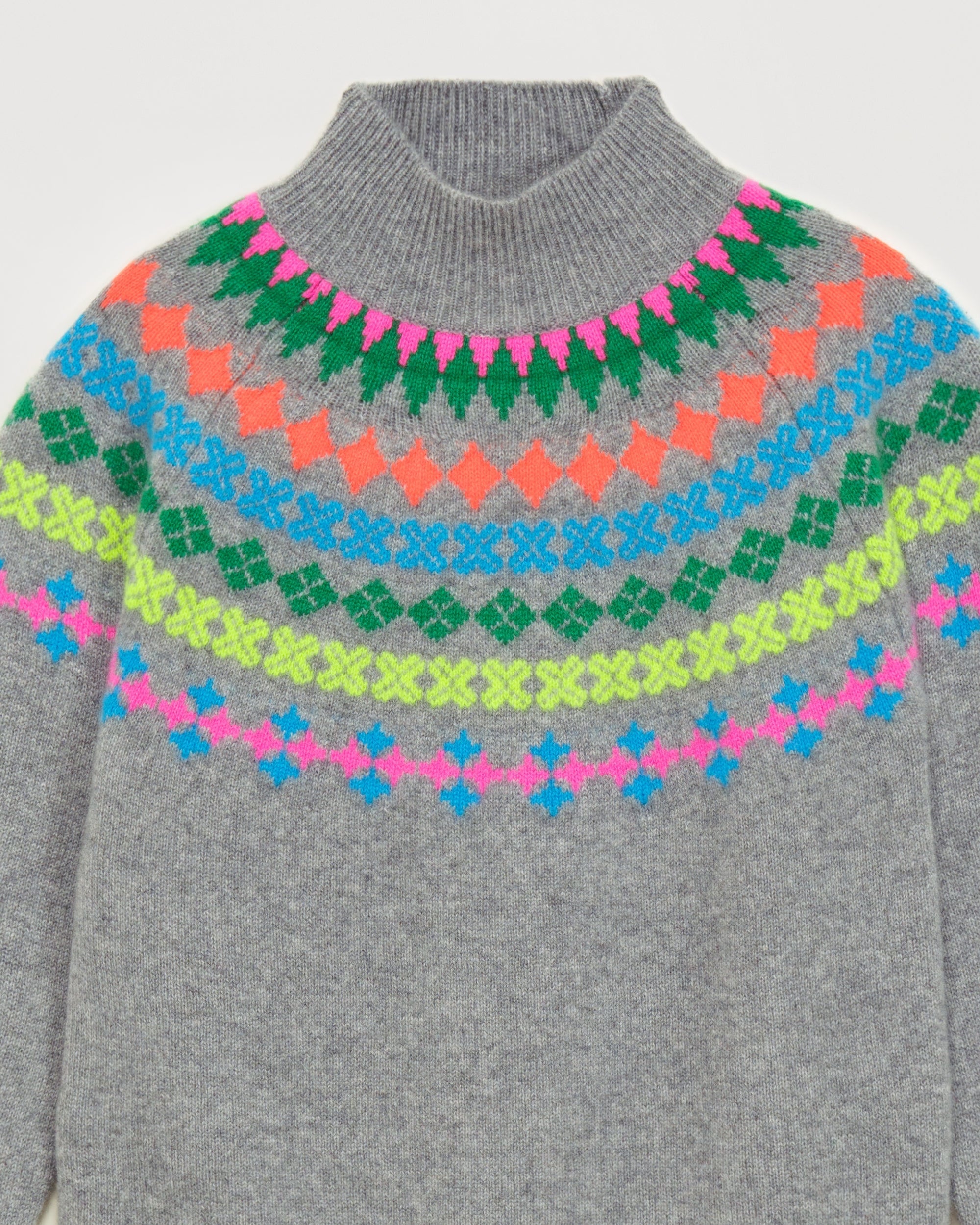 Pull à col montant norvégien multicolore en cachemire - Dark Heather Gray