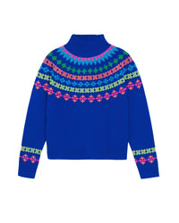 Pull à col montant norvégien multicolore en cachemire - Pop Blue